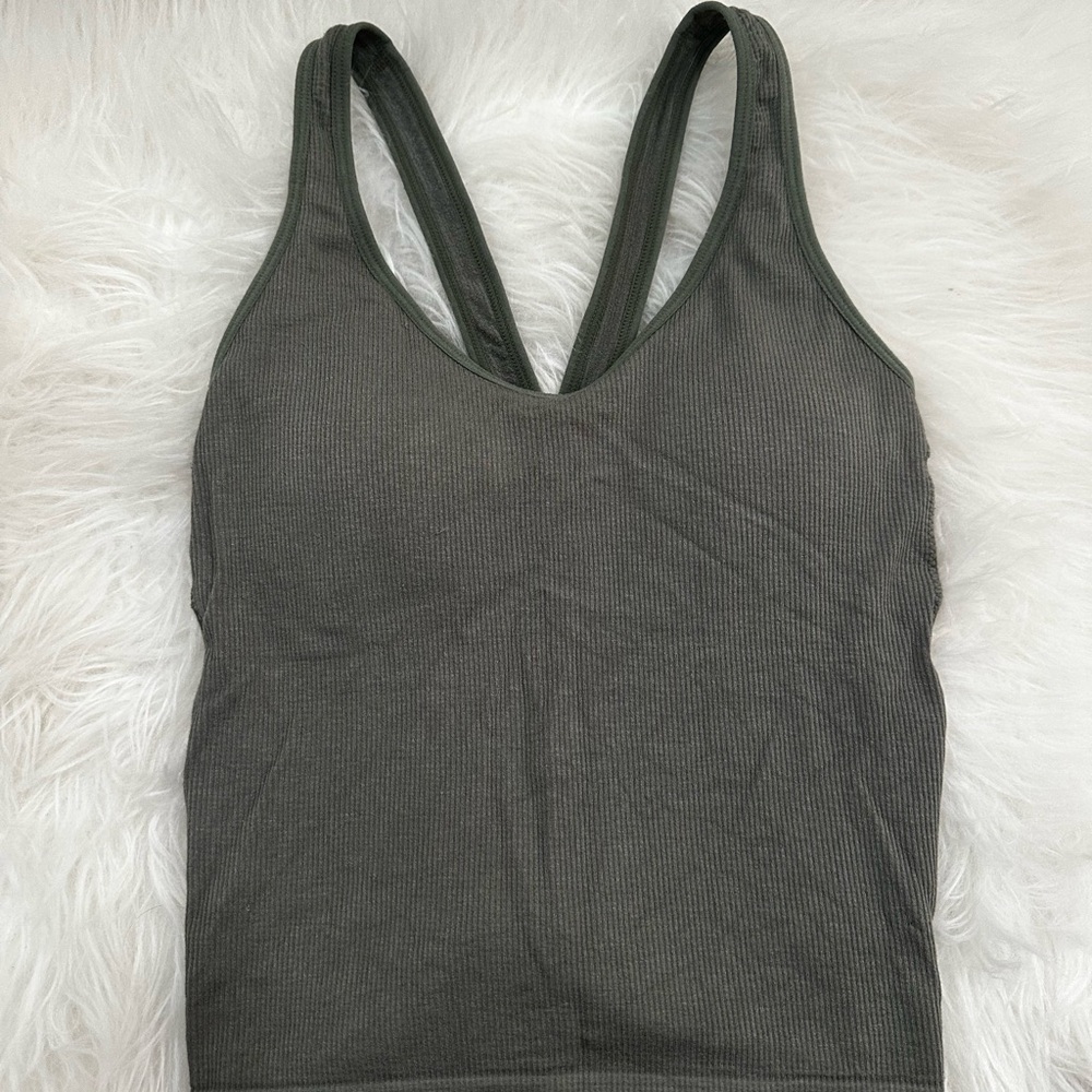 Altar’d State Dark Green Ribbed Built in bra Tank Top